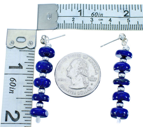 Sterling Silver And Lapis Bead Post Dangle Earrings DX116685
